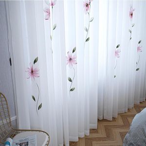 Cortinas de lujo, cortinas transparentes para sala de estar, tul blanco, estampado Floral, gasa para dormitorio, decoración de ventana de gasa nórdica