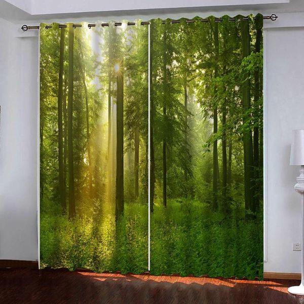 Cortinas, decoración moderna para el hogar, sala de estar, dormitorio, cocina, cortinas 3d, verde, naturaleza, Po, ventana opaca