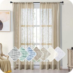 Cortinas de lino modernas para sala de estar, dormitorio, cortinas de algodón, telas de tul, gasa personalizada, hilo de ramio semisombreado