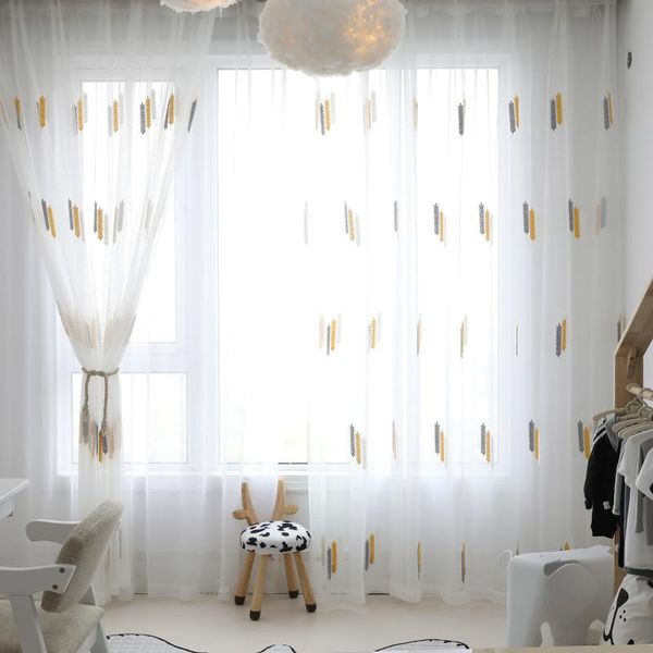 Cortinas modernas de tul para ventana, bordadas con orejas de trigo, cortinas blancas para sala de estar, dormitorio transparente