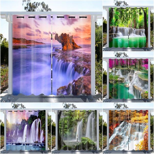 Cortina Drapes Natural Waterfall St 3D Impresión digital Exterior Impermeable 2 Paneles Cortina