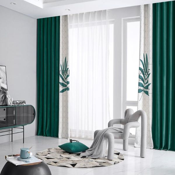 Rideaux Rideaux Rideaux Nordiques Plante Imprimée pour Salon Salle à Manger Chambre Velours Lumière Luxe Ombrage Porte Vert Fenêtre DrapesCurtain