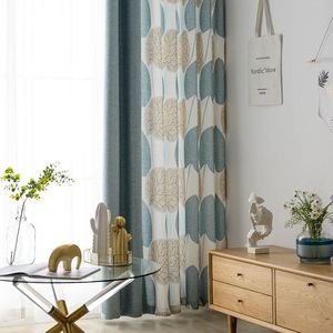 Gordijn gordijnen Noord-Europese stijl Simple Leaf Printed Linnen Mix Grote print Gordijnen voor Woonkamer Luxe slaapkamer