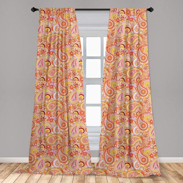 Rideau Tentures Orange Design Elements Traditionnel Paisley Floral Pattern Tourbillons Feuilles Motif Fenêtre Traitement Salon Chambre