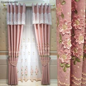 Gordijn drapeert roze black -out gordijnen voor woonkamer slaapkamer Europese luxe met borduurbloem pure moderne tule blindschuur