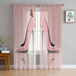 Rideaux Rideaux Rose Femme Talons Hauts Papillon Tulle Rideaux De Fenêtre Transparents Pour Salon La Chambre Moderne Voile Organza DrapesCurtain