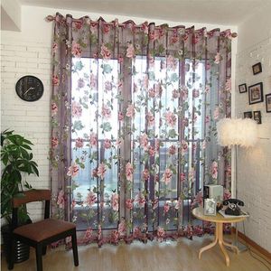 Gordijngordijn Purple Peony Floral Tule in pure gordijnen voor woonkamer The Slaapkamer Keuken Shade Window Behandeling Blinds Panelcurtain