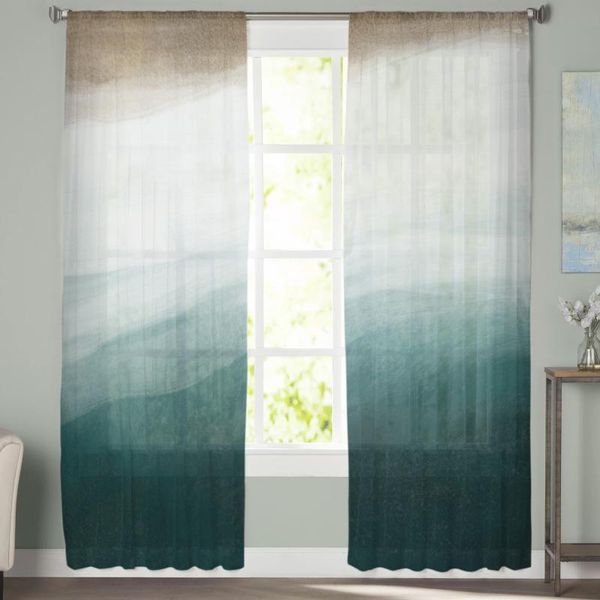 Rideau Tentures Mer Plage Aquarelle Dégradé Tulle Rideaux Pour Salon Chambre Décoration De Luxe Voile Valance Sheer KitchenCurtain