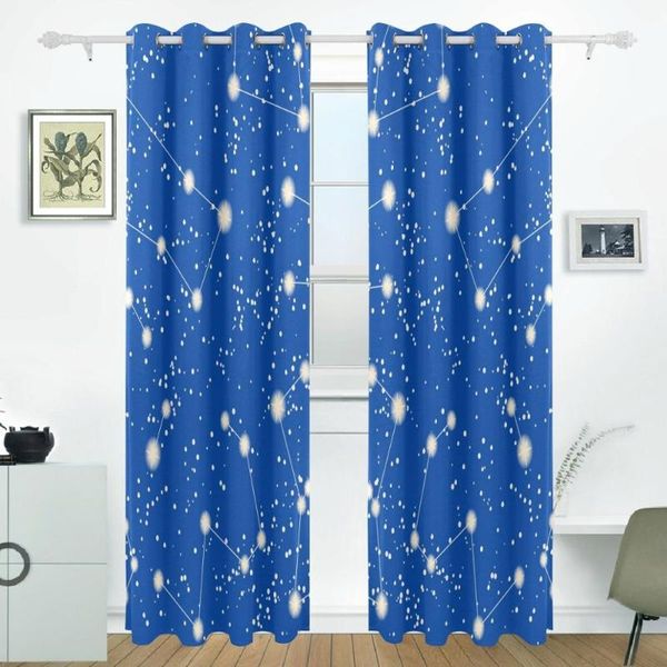 Rideau de rideau motif transparent avec des étoiles et des constellations Panneaux de rideaux assombrissant le séparateur de chambre d'emprun pour le patio pour fenêtre de patio