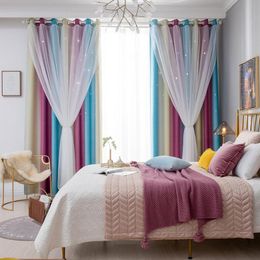 Curtain & Drapes Shiny Stars Children Cloth Curtains For Living Room The Bedroom Modern Double Layer Gradient Blackout Window DecorCurtain