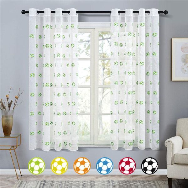 Rideaux rideaux courts transparents pour salon chambre enfant enfants brodé Football Tulle traitement de fenêtre TealCurtain