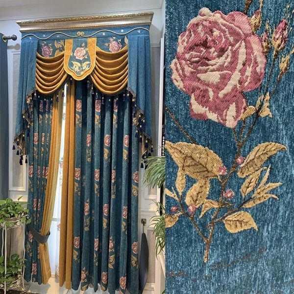 Rideaux rideaux épais de style européen rideaux chenille jacquard tissus américains produits en coton floral occlusion pour chambre à coucher