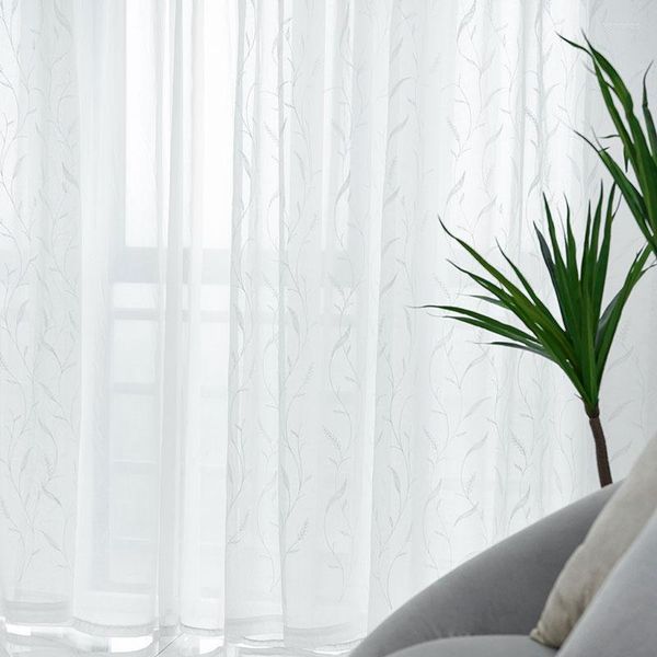 Cortinas de tul blanco bordado Cortinas de ventana para sala de estar Gasa europea Dormitorio transparente Cortina de puerta de cocina Persianas DecorCurtain