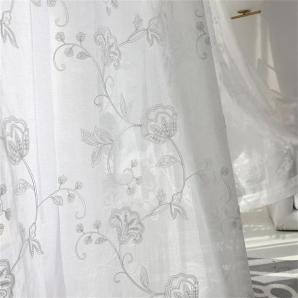 Rideau Tentures Blanc Broderie Morning Glory Tulle Coton Lin Pour Salon Sheer Chambre Fenêtre Panneaux Wp144 # 5Rideau