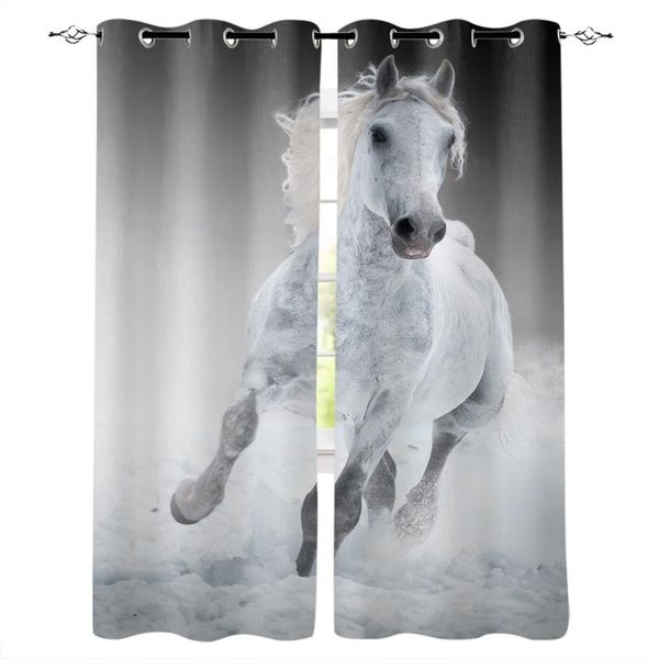 Cortinas Cortinas White Horse Blackout Sala de estar Ventana Cortinas para niños para el dormitorio