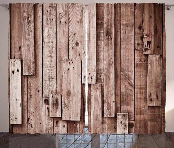 Rideaux rideaux en bois Vintage grange hangar plancher planches murales sépia Art ancien naturel salon chambre décor