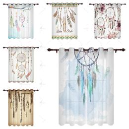 Gordijn Dream Catcher Gray Retro Art Perforated Garden Drapes Slaapkamer Woonkamer Shading Decoratieve keukenbadkamer