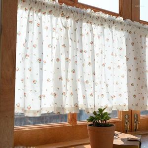 Gordijn Dream Rose Beige Semi-Sheer Curtains Panel Bloemboerderij Kleine raamgraden voor woonkamer Dining en slaapkamer