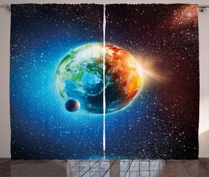 Gordijn Earth Curtains for Living Room Majestic Galaxy Buiter Universe Universe Planet Stars Astral Theme World Window Drapes