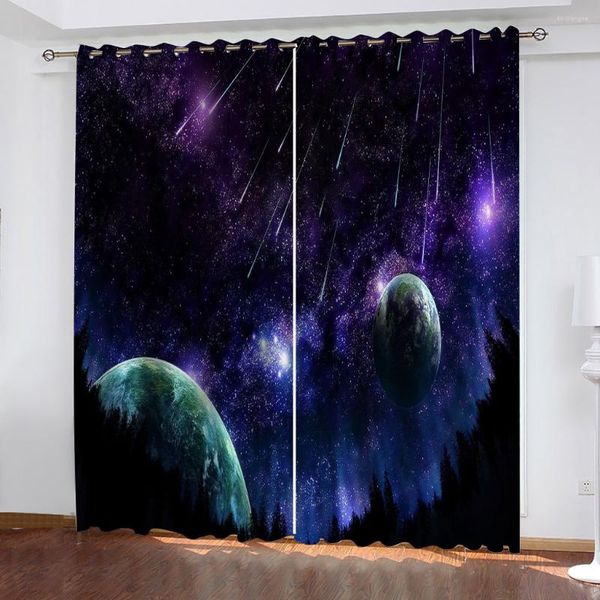 Cortina Earth Space Night Vía Láctea cielo estrellado 2 piezas delgadas para niños para sala de estar dormitorio ventana cortina Decoración