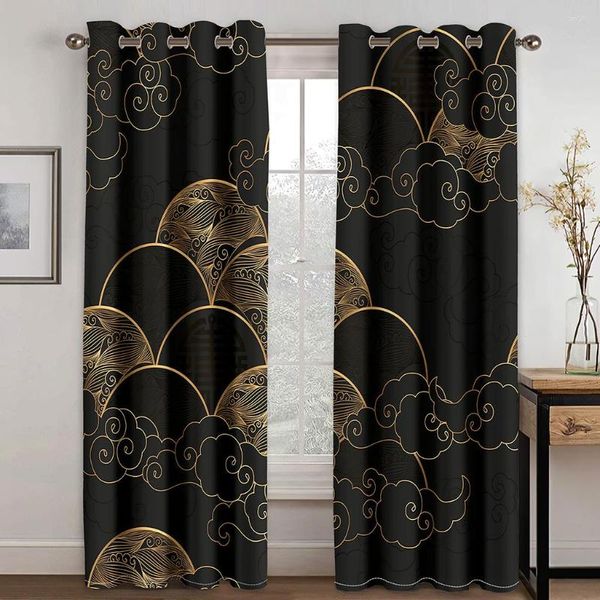 Cortina elegante Boho barroco Paisley lujo negro nube 2 piezas cortinas finas para sala de estar dormitorio decoración de ventana