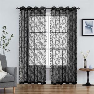 Rideau Élégant Français Rose Brodé Sheer Noir Dentelle Rideaux Chambre Durable Oeillet Fenêtre Traitement Drapé Pour Salon