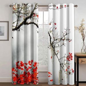 Gordijn Elegante Pruim Witte Bloem Japanse 2 Stuks Dunne Gordijnen Voor Woonkamer Slaapkamer Raam Drape Home Decor