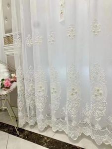 Rideaux élégants rideaux transparents contiennent des perles broderie Tulle fenêtre transparente à la lumière pour salon chambre