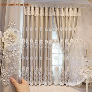 Rideau Brodé De Luxe Rideaux pour Salon Chambre À Manger Fenêtres Européenne Double Tulle Élégant Rose Kaki Hall Haute Ombrage 230619