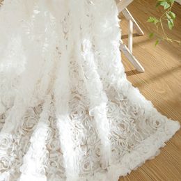 Gordijn geborduurd Rose voile pure witte gordijnen voor slaapkamer bruiloftsfeest festival decoratief gaasgaren Frans raam tende 230414
