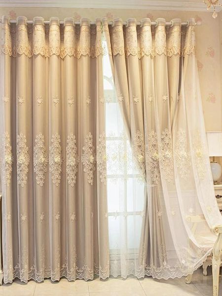 Bordado de cortina de sombreado hilo de tela de sombreado una sala de estar de ventanilla doble estilo pastoral de dormitorio