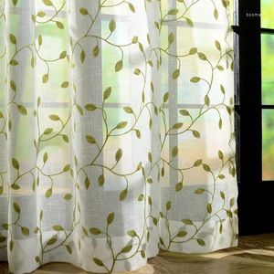 Gordijnborduurwerk bladeren pure tule gordijnen voor woonkamer raam screening oogjes voile cortinas rideaux CL-1