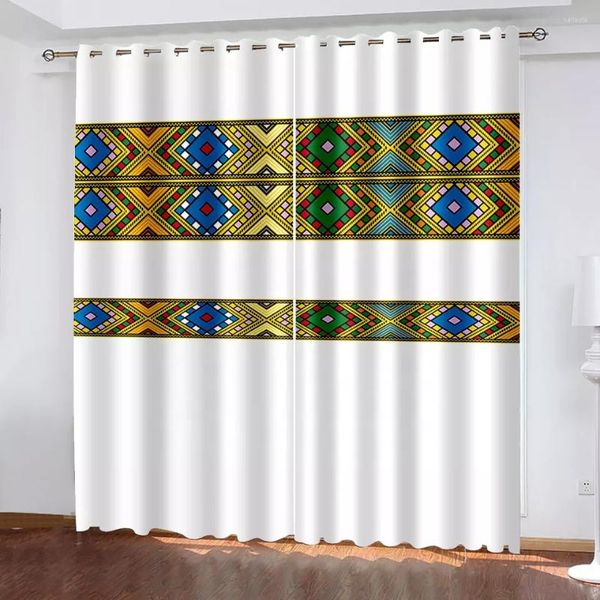 Cortina etíope hogar textil diseño fino sombreado ventana cortinas decorativas Boho impresión dormitorio acabado