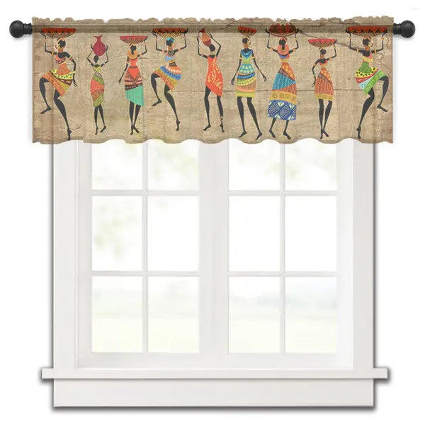 Cortina de estilo étnico para mujer africana, disfraz folclórico negro, cenefa de ventana pequeña, cortinas de gasa cortas transparentes para decoración del hogar para dormitorio