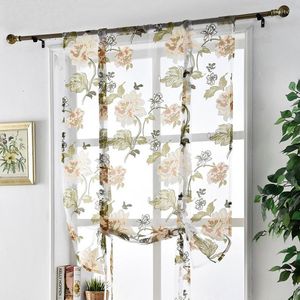 Cortina de tul corta con estampado Floral europeo para cocina, persianas romanas, ventana transparente, sala de estar, puerta del dormitorio