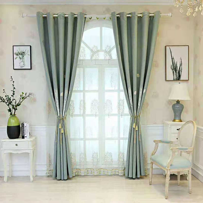 Curtain European Blackout Curtains for Living Room Tulle Bedroom Cotton Linen Jacquard Sheer Simple Fresh Fortune Tree Print Home Decor