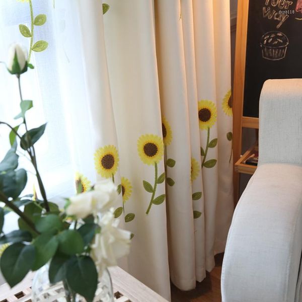 Cortina país europeo girasol bordado cortinas de lujo para sala de estar dormitorio Blackout niños tul elegante ventana personalizada