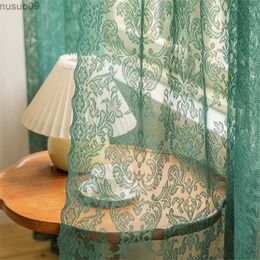 Cortina de encaje verde europeo, cortinas transparentes para sala de estar, divisor, dormitorio, niña, ventana de princesa, cortina de puerta de tul, mantel