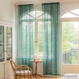 Cortina de encaje verde cortinas transparentes para la sala de estar Divisor Dormitorio Girl Princesa Ventana Tul Tul Cortina Drapes Tablecloth R230815