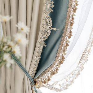 Rideau européen de haute qualité porte drapé Jacquard dentelle couture rideaux occultants pour salon et chambre perles personnalisées