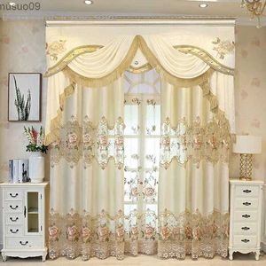 Rideau européen creux brodé de luxe, pour salon, salle à manger, chambre à coucher, occultant, cantonnière jaune, fleurs, beau décor en Tulle