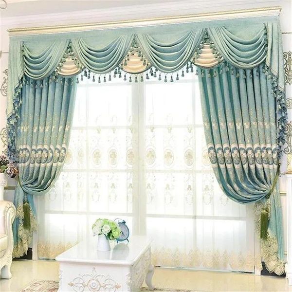 Rideau européen luxe chenille rideaux de jadis pour le salon chambre à coucher bleu rose rose décoration décor de dentelle élégante personnalisée