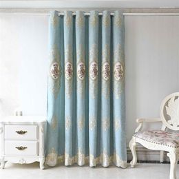 Gordijn Europese luxe gordijnen blauwe bloem geborduurde gordijnen hoogwaardig raam voor woonkamer slaapkamer thuis decor cortinas