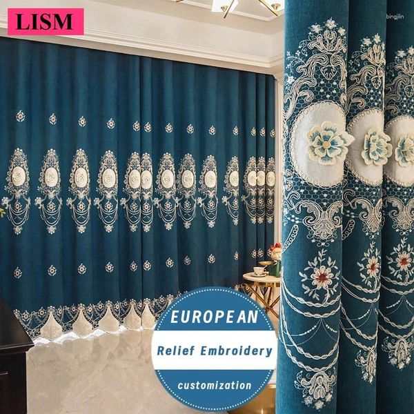 Cortina cortinas de lujo europeas para la sala de estar y la gasa de dormitorio alivio bordado jacquard villa encaje tela de bloqueo personalizado