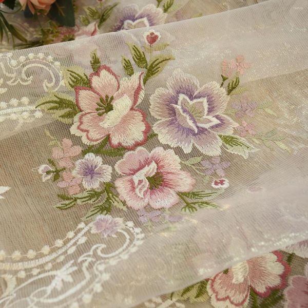 Rideau Européen De Luxe Floral Brodé Sheer Voile Rideaux Pour Salon Fleur Style Décoration De La Maison Tulle Chambre Cortinas