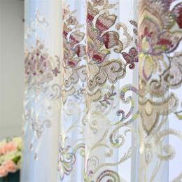 Rideau européen luxe fleur brodé Tulle voilages pour salon chambre décor à la maison fenêtres rideaux Cortinas