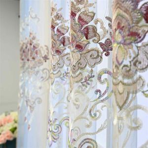 Gordijn Europese Luxe Bloem Geborduurde Tule Sheer Gordijnen Voor Woonkamer Slaapkamer Home Decor Windows Drapes Cortinas