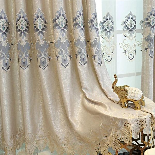 Cortina Cortinas de apagón de villa de alta calidad europeo de lujo para sala de estar con dormitorio voile bordado clásico