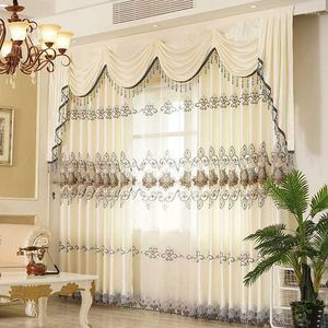 Curtain European Luxury White Beige Embroidered Curtains For Living Room High Quality Bedroom Study Kitchen El Door Valance