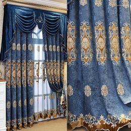 Gordijn European Style Blue Chenille geborduurde black -out doek woonkamer slaapkamer aanpassing